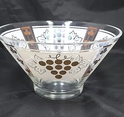 MCM Vintage Anchor Hocking Glass Chip Bowl White Gold Grape Leaf Pattern • $15