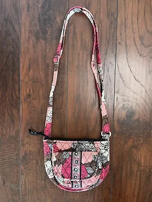 Vera Bradley Lizzy Retired Mocha Rouge Pattern Pink Floral Crossbody Bag Purse • $16