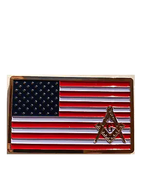 Masonic American Flag Freemason Plate Auto Car Emblem Golden Red And White • $13.99