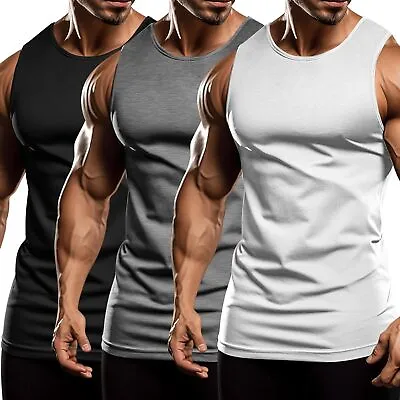 Men's Tank Tops Vest Sleeveless Gym Workout Bodybuilding Fitness Muscle T-Shirt • £12.99