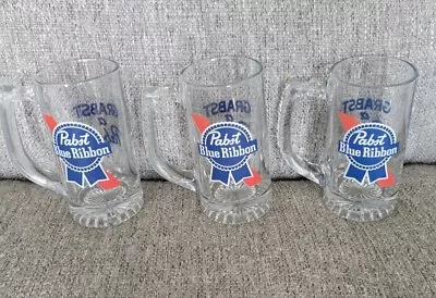 Pabst Blue Ribbon Heavy Glass Beer Mug With Handle Grabst A Pabst Set Of 3 • $15.99