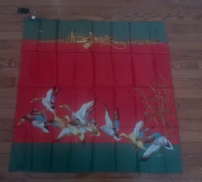 Vintage Gucci Signed 2 Times Ducks In Flight Red Green Scarf 33”x33  NWT Ref913 • $99.99