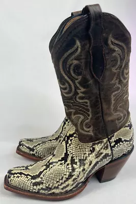 Tony Lama Python Snakeskin Western Boots Womens Size 6.5 US Cowgirl USA Made • $124.99