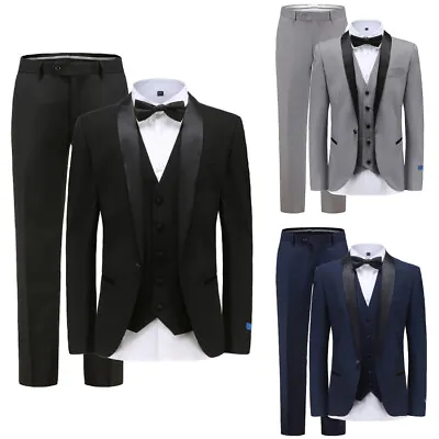 Men's Premium 3 Pieces Slim Fit Tuxedo Set (BLACK GREY NAVY DUSTY ROSE) • $119.99