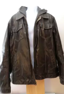 BROWN LEVI'S MOTORCYCLE STYLE JACKET HOODED 2XL XXL Levi Strauss Faux Leather • $35