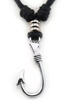 Men Surfer Choker Necklace Pendant Hook Sun Black Hemp Cord  Adjustable B19 • $7.11