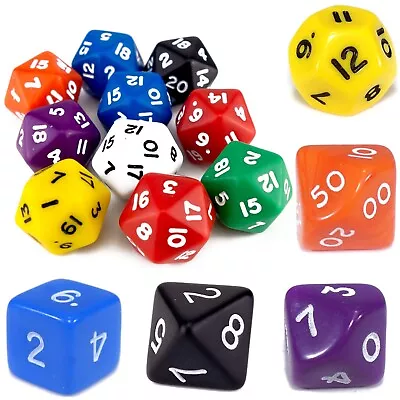 Poly Dice X10 Pack (Select Colour) / Pack Of 10 Opaque D&D RPG Maths Games • £4.49