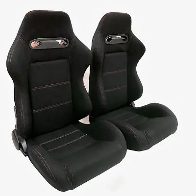 Pair Of Sports Cloth Reclinable Racing Seats Black With Slider Brackets • $253.17