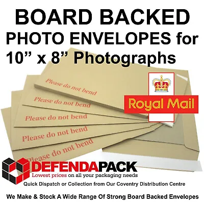 50 BOARD BACKED ENVELOPES 267mm X 216mm For 10” X 8” PHOTOGRAPHS  Hard Card Back • £23.24