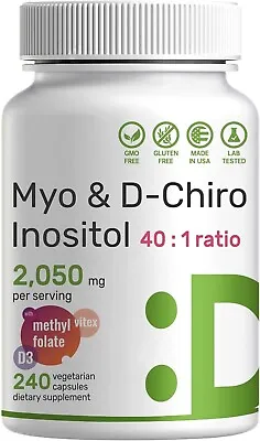 Myo-Inositol + D-Chiro + Vitex 240 Count Optimal 40:1 Inositol Ratio Folate • $25.60