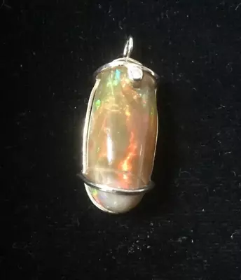 14kt Yellow Gold Mexican Fire Opal Pendant With Diamond 3.7 Gm Original Handmade • $499.99