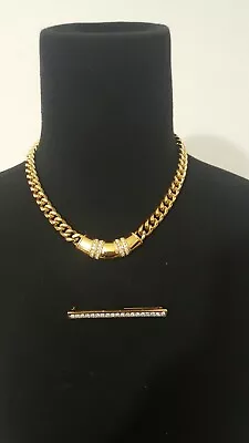  Vintage S.A.L. Swarovski Goldtone Link Necklace Crystal Accents With Bar Brooch • $39.99