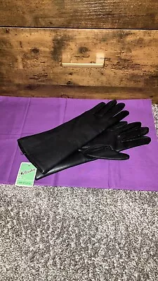 Vintage Mellowskin Black Gloves Size B: 7 1/2 8 8 1/2 Acrylic Sheep Boa Lined • $11.98