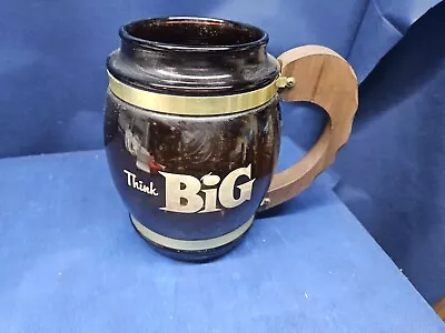 Vintage Siesta Ware Glass Mug Amber Brown Cookie Jar W/ Wood Handle  THINK BIG  • $16.99
