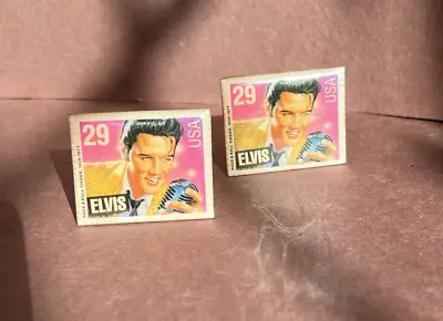 Signed By Artist Artisan Elvis Presley Laminated Postage Stamp Clip On Earrings • $18