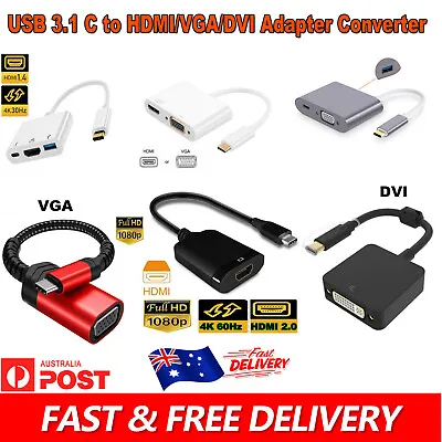 USB C Adapter Multiport USB 3.1 Type C To 4K HDMI VGA DVI Adapter Monitor Cable • $9.99