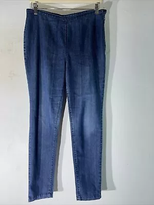 Womens M&S Marks&spencer Size Uk 12 Blue Wash Tapered Leg Denim Jeans Trousers • £9.99