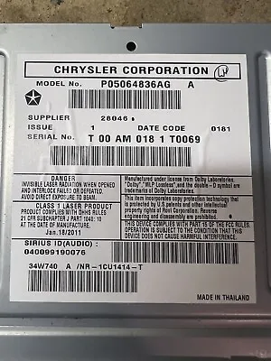 09-14 Chrysler Jeep Dodge NAV Sirius Radio CD DVD RHB MyGiG Uconnect / LOW SPEED • $295