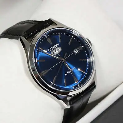 Citizen Men's C7 Series Automatic Blue Dial Black Leather Strap Watch NH8390-20L • $209.99