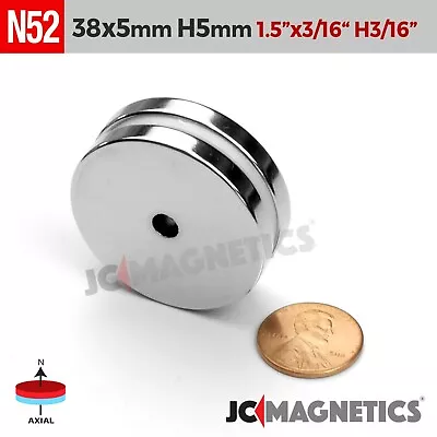 2pcs 38mm X 5mm Hole 5mm N52 Rare Earth Neodymium Magnet Ring Disc 1 1/2 X3/16  • $16.95