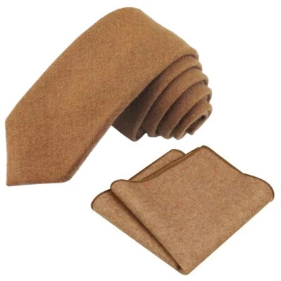 £24 • Buy New Camel Tan Skinny Tweed Wool Tie & Pocket Square Set. Great Reviews. UK.