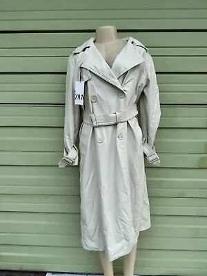 New Zara Woman Long Faux Leather Trench Coat Ecru Beige Size S #6347a • $129.99