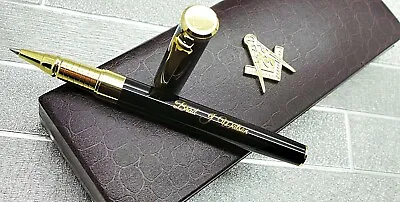 Personalised FREEMASON MASONIC Pen Luxury 24k Gold Clad Gift Set Engraved Gifts • £28.95