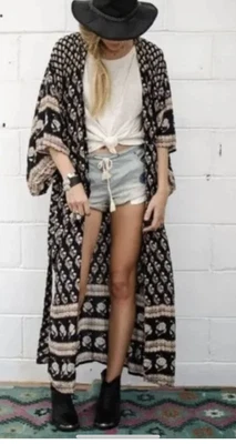 $179 • Buy Spell And The Gypsy Bohemian Royale Black Kimono Robe Duster OS