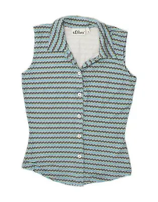 S.OLIVER Womens Sleeveless Shirt Blouse UK 10 Small Blue Chevron Cotton YJ18 • $22.85