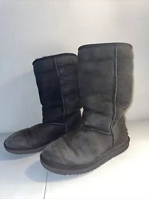 Women's Ugg Australia Classic Tall 5815 Boots - Size W7 Black Suede Sheepskin • $24.99