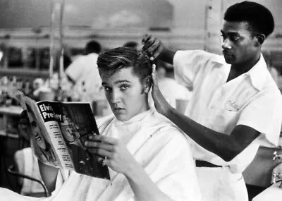 Elvis Presley Getting Haircut At Jim's Barbershop Memphis Picture Photo 5  X 7   • $9.50