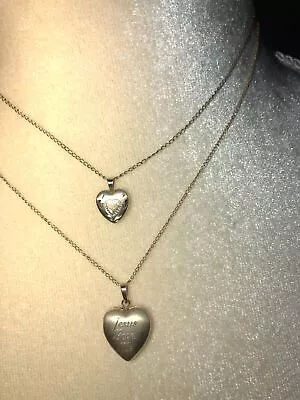 Vtg. 14K GF Engraved Heart Locket Pendant Short Chain Necklaces (2 In This Lot) • $36.99