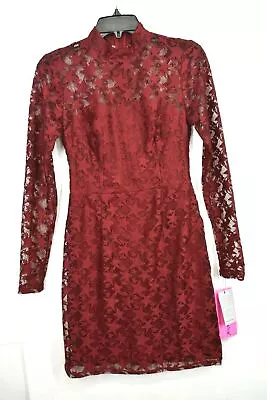 $32.97 • Buy Betsey Johnson Womens Maroon Mock Neck Long Sleeve Star Lace Party Dress  2