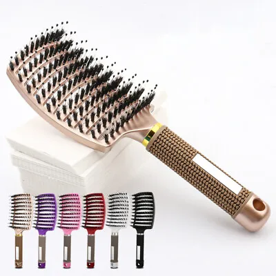 Magical Brush Detangle Detangling Natural Boar Bristle Hair Brush Curved Women's • £4.88