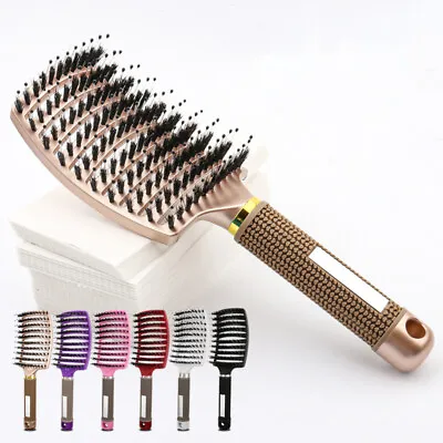 Magical Brush Detangle Detangling Natural Boar Bristle Womens Hair Brush Curved • £5.29