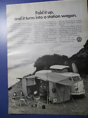 1968 VW Volkswagen Bus Campmobile Camper Mid-size Mag Car Ad - Fold It Up...  • $9.95