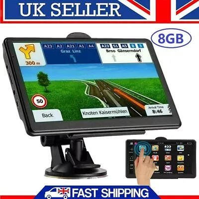 7in Car Sat Nav GPS Navigation 8GB Free Lifetime UK&EU Maps Touch Screen Stereo • £39.99