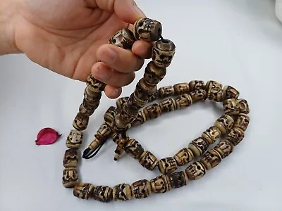 Vintage Large  Handcarve Tibetan Buddhist Prayer Meditation Skull Yak Bone Mala • $99.85