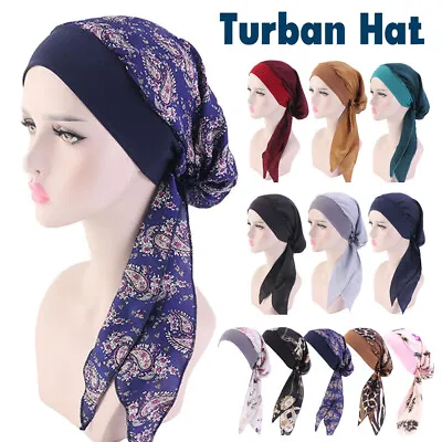 1/2x Pre-Tied Turban Hat Headwear Hair Loss Muslim Hijab Cancer Head Scarf Chemo • £4.99