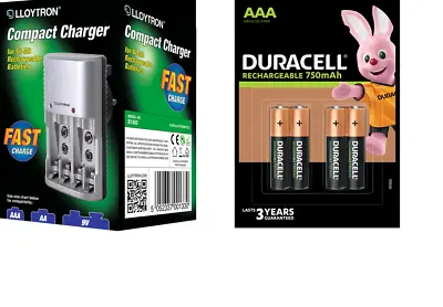 £14.99 • Buy Lloytron Mains Battery Charger + 4 X Duracell AAA 750 MAh Rechargeable Batteries