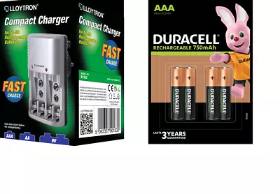 Lloytron Mains Battery Charger + 4 X Duracell AAA 750 MAh Rechargeable Batteries • £17.50