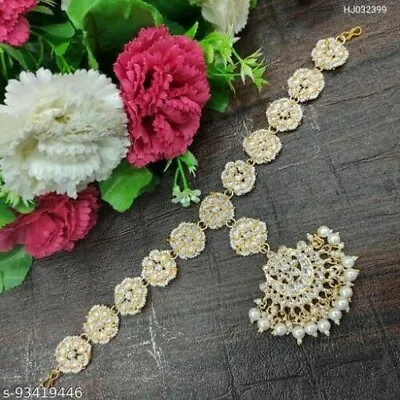 Kundan Traditional Mangtika Matha Patti Wide Jewelry Set Big Sheshpatti • $22.49