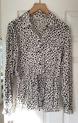 Miss Selfridge Collared Shirt /Blouse Cream & Black Spot Waist Tie Size 10  • £4.99