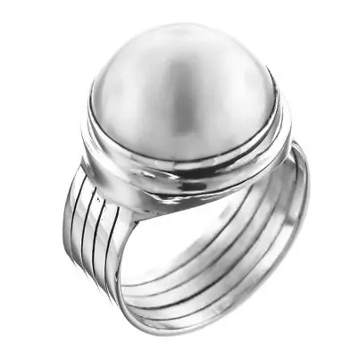 White Mabe Cultured Pearl 925 Sterling Silver Ring • $36.95