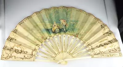 Antique Hand Painted Holding Hand Fan With Sequins - 18  Open - 9 3/4  Long • $55.25