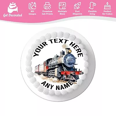 Locomotive Steam Train Personalised Cake Icing Topper Edible Cupcake Decoration • £9.99