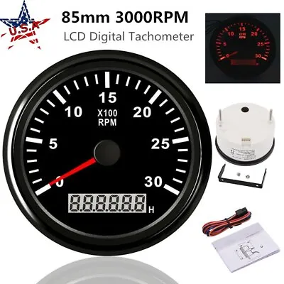 85mm Car LCD Digital Tachometer 0-3000RPM Diesel Engine Tacho Meter RPM Gauge US • $35.14