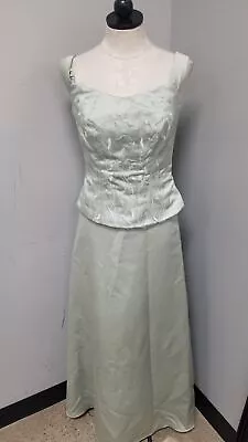 Vintage 80s Mori Lee Green Formal Dress Womens Sz 7/8 Embroidered Sleeveless^ • $15.99