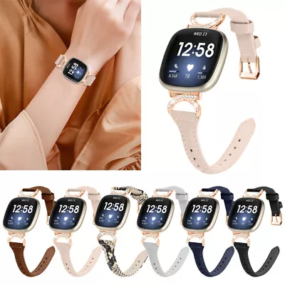 For Fitbit Versa 3/4 Sense/2 Luxury Bling Rhinestone Bracelet Leather Band Strap • $20.58