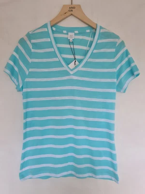 $27.30 • Buy John Lewis T Shirt Top Size 14 Turquoise White Stripe V-Neck Tanger BNWT RRP£19